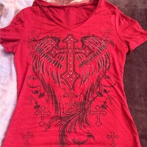 Red Graphic V-Neck Women’s Top